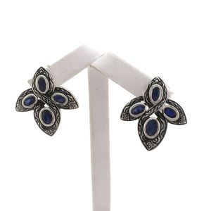 Sapphires fancy sterling silver post earrings